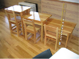 写真　JIS規格1号・3号・5号（右から）の寸法に準じた机・いす