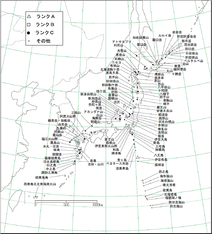全国の活火山（108火山）