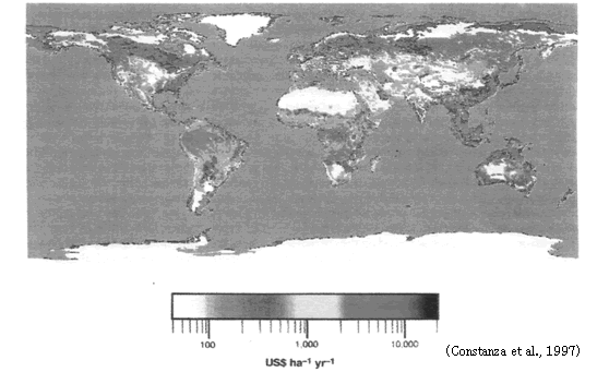 図5‐1‐2　世界各地の生態系で推定された生態系サービスの分布状況