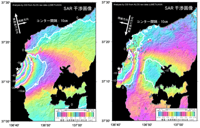 図‐3　平成19年（2007年）能登半島地震の干渉SARによる地殻変動分布図化