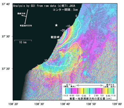 図‐4　平成19年（2007年）新潟県中越沖地震の干渉SARによる地殻変動分布図