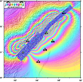 図‐3　四川省の地震　震源断層モデルから計算される干渉画像