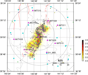 図1.岩手宮城内陸地震の震源過程解析結果。