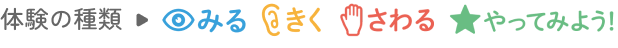 体験の種類→みる きく さわる やってみよう