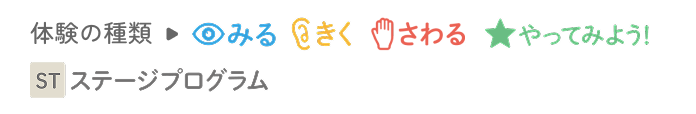 体験の種類→みる きく さわる やってみよう ステージプログラム