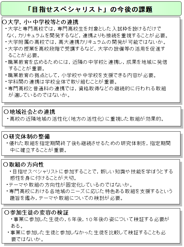 「目指せスペシャリスト」の今後の課題