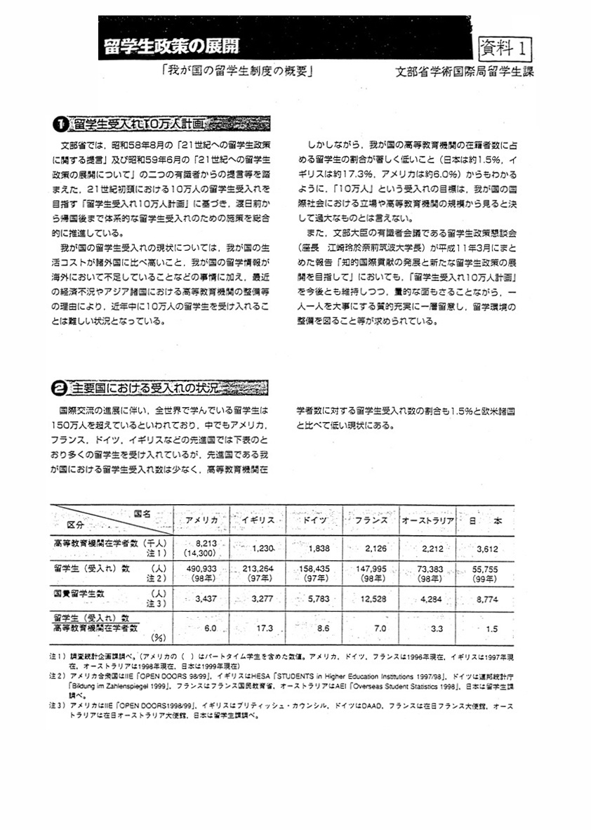 留学生政策の展開「我が国の留学生制度の概要」
