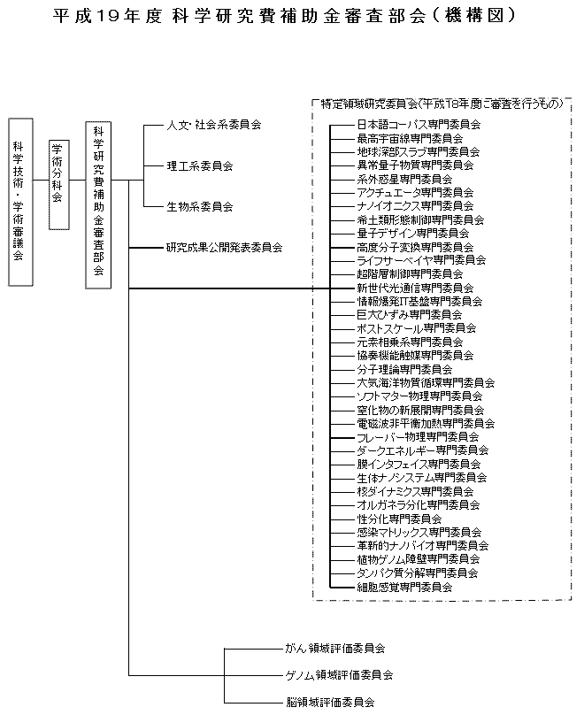 平成19年度科学研究費補助金審査部会（機構図）