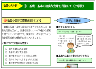 改善の具体例　1．基礎・基本の確実な定着を目指して<小学校>