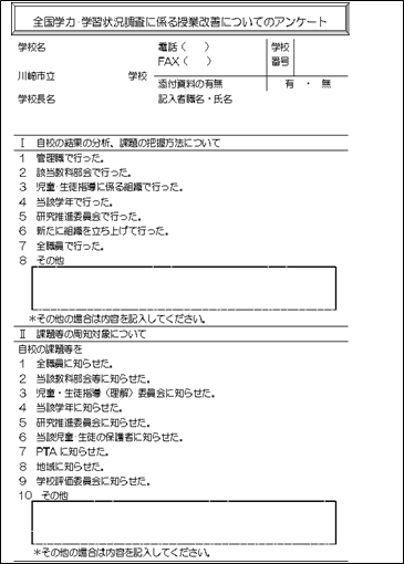 全国学力・学習状況調査に係る授業改善についてのアンケート