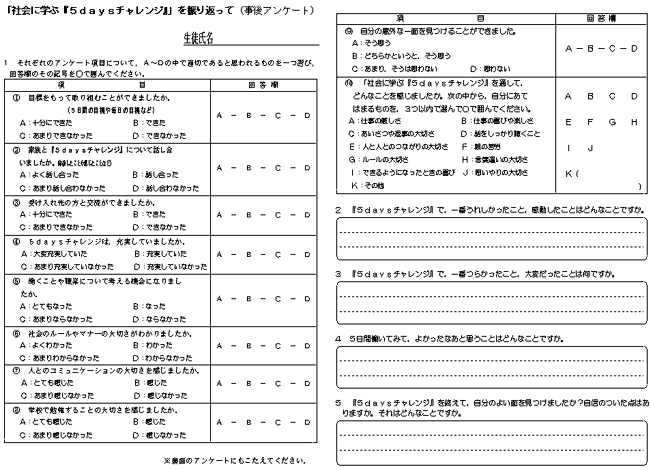 「社会に学ぶ『5daysチャレンジ』」を振り返って（事後アンケート）