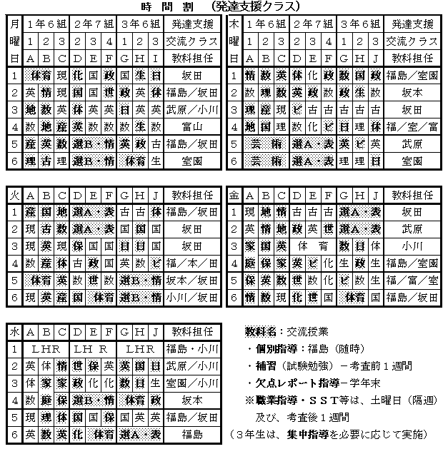 時間割（発達支援クラス）