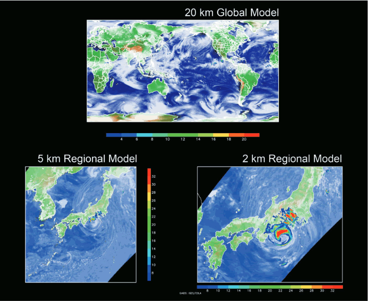 209X年の温暖化した世界における日本周辺の降水量分布予測（写真提供：一般財団法人気象業務支援センター）