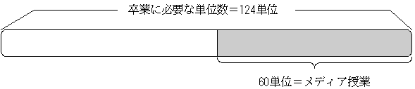 平成11年3月～平成13年3月　卒業に必要な単位＝124単位　60単位＝メディア授業