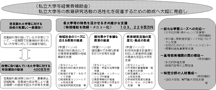 私立大学等の経常費に対する補助の図