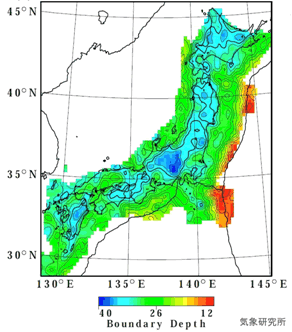 図2.モホ不連続面深さの推定値