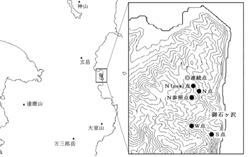 第1図　地磁気全磁力観測点位置図　（◎は連続観測点、●は繰り返し観測点）