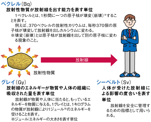 ベクレル、グレイ、シーベルトの説明