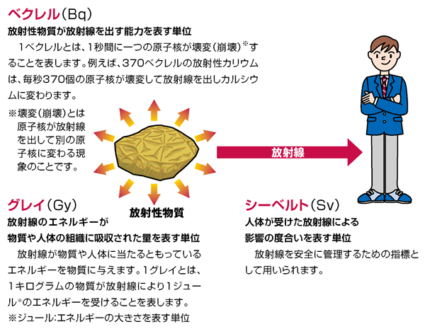 ベクレル、グレイ、シーベルトの説明