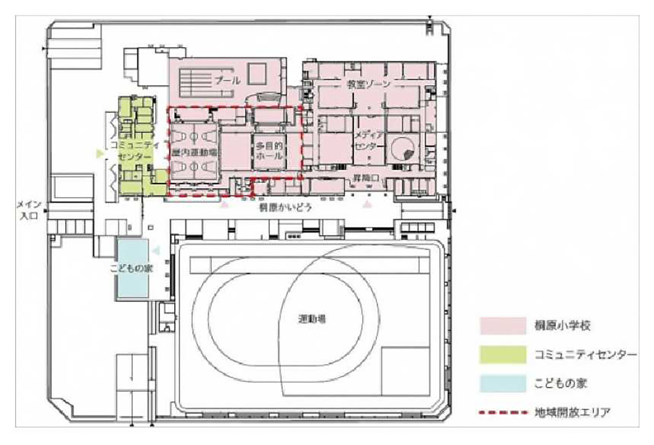 桐原小学校1階部分の平面図