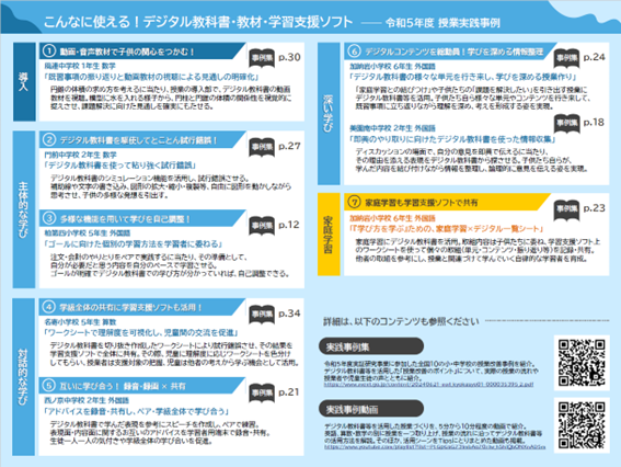 令和５年度「主体的・対話的で深い学びの充実に資するデジタル教科書をはじめとするＩＣＴ機器等を活用した効果的な指導に関する実証事業」リーフレット（超概要版）
