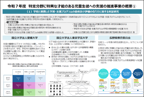 特定分野に特異な才能のある児童生徒への支援の推進事業