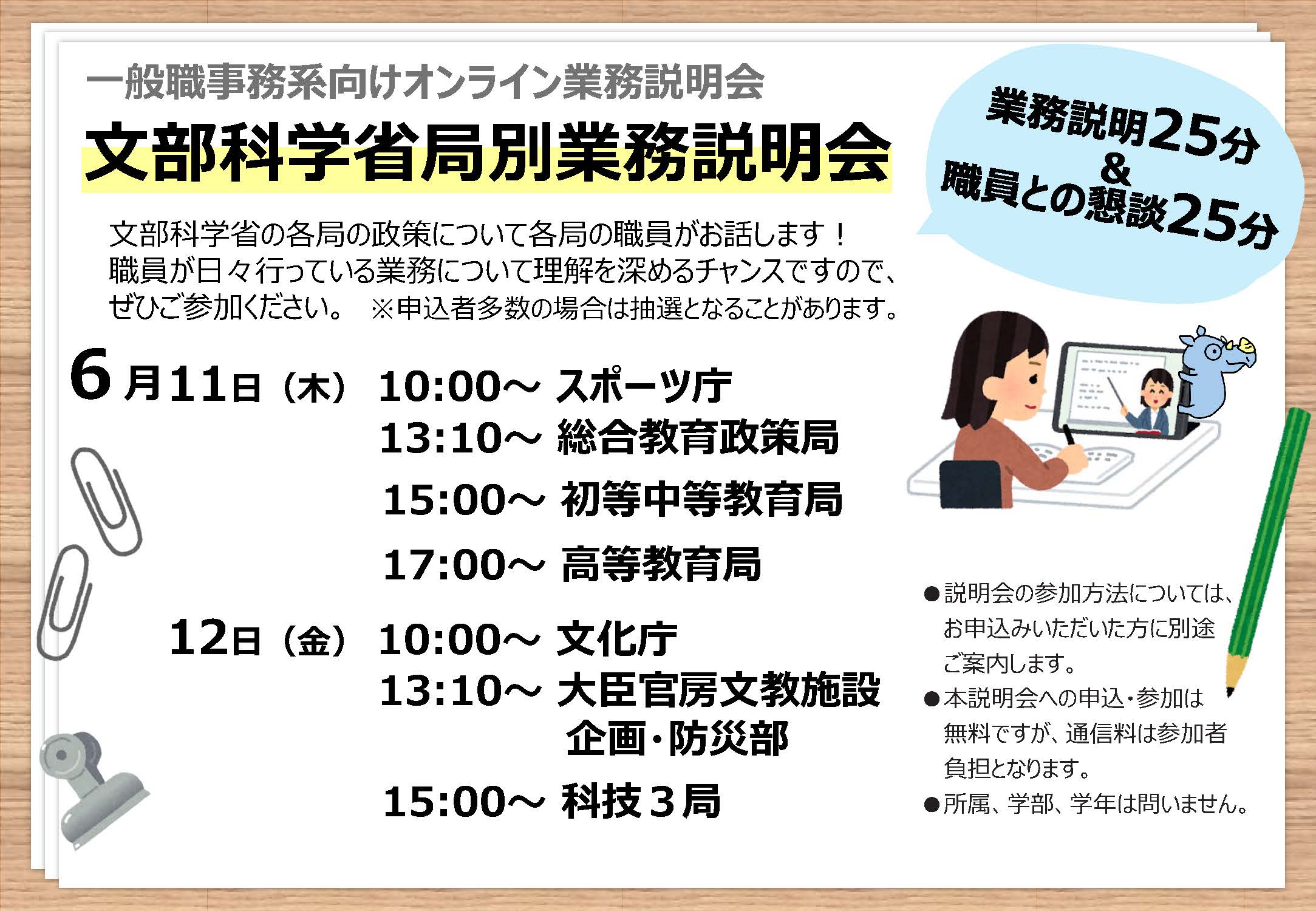 文部科学省局別業務説明会+職員との懇談