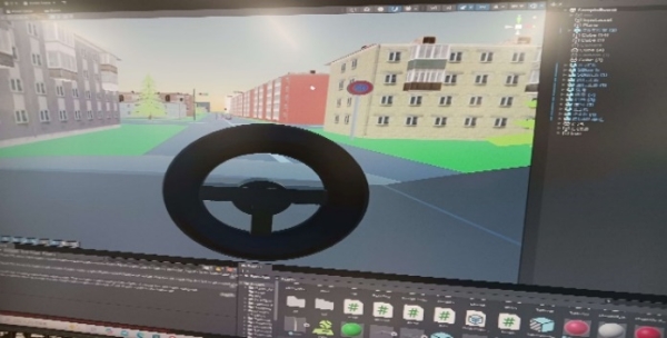 課題研究「情報科学・ラボ」のVR研究において開発した高齢者向けリハビリ用VRドライブシミュレーション。