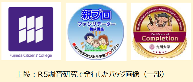 令和5年度調査研究で発行したバッジ画像（一部）