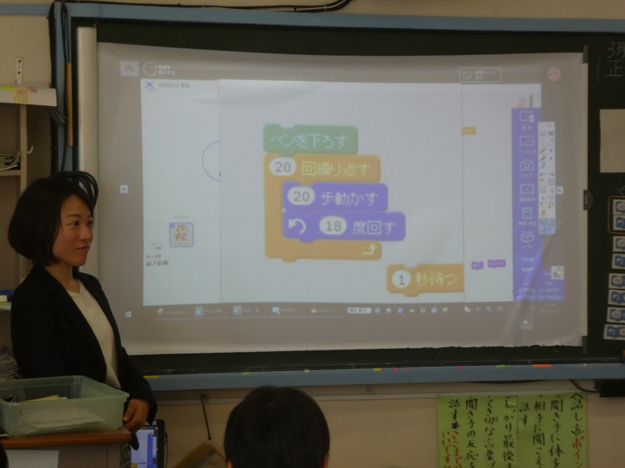 それぞれがかいた正多角形をプログラムとともに紹介し合う。