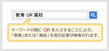 キーワードの間に OR を入力することにより、「教育」または「高校」を含む記事が検索されます。