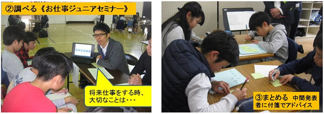 （資料8　調べる活動「お仕事ジュニア・セミナー」とまとめる活動の様子）